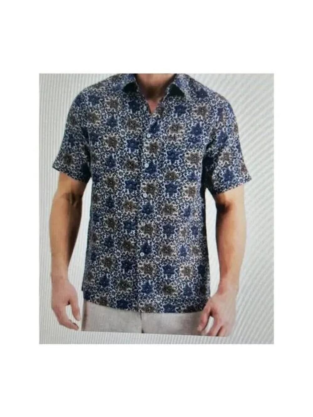 Tasso Elba Men's 100% Linen Short Sleeve Spread Collar Button-Down Size X-Large